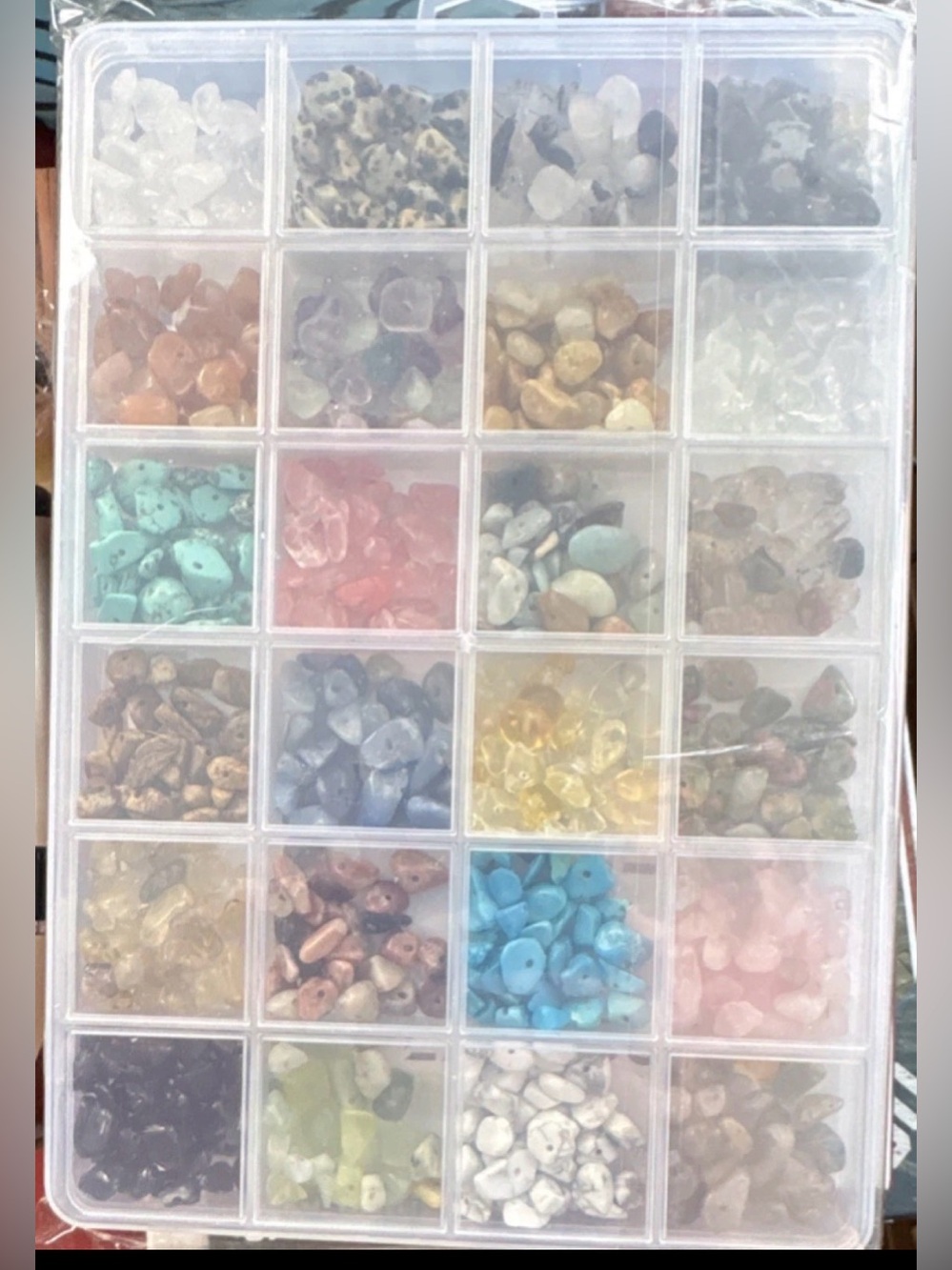 Gemstone Chip Stone Beads Multicolor with - 24 Grid Plastic Organizer